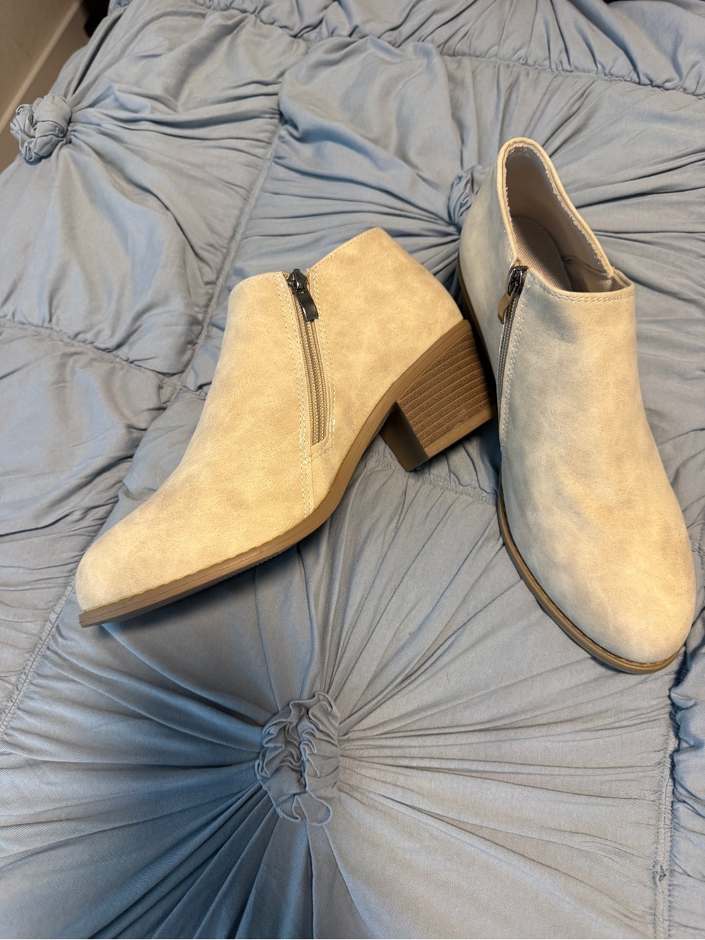 Women’s Beige Ankle Booties with Side Zip